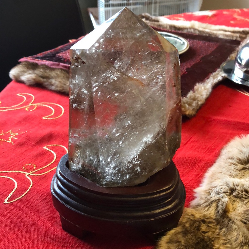 Huge smoke rutile quartz point